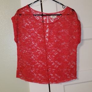 XS Aerie Hot Pink Sheer Floral Lace Top.